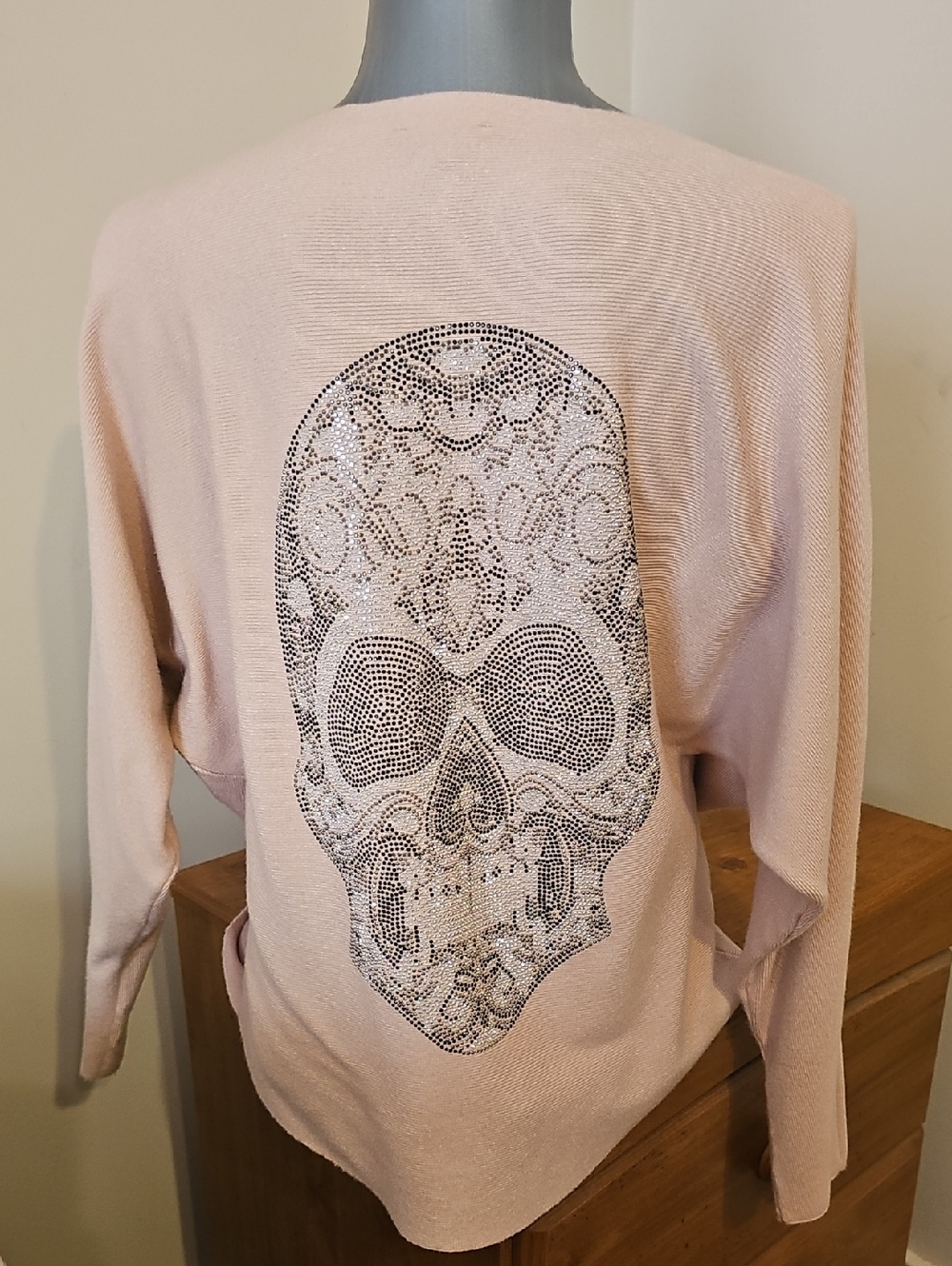 Light Pink Women's Skull Back Embellished Sweater